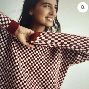 MADEWELL Mallorca Checkered Jacquard  Crew Neck Sweater S Red White